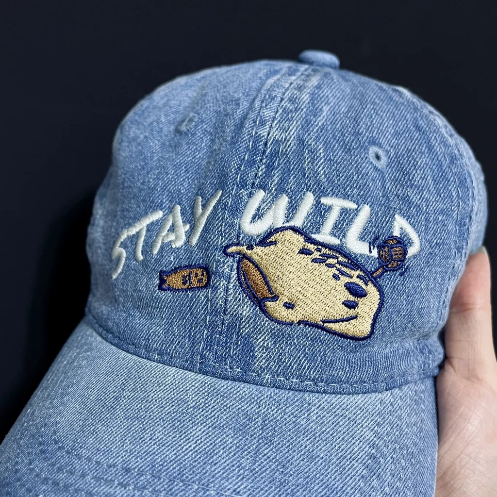 魟皮皮復古刺繡牛仔棒球帽